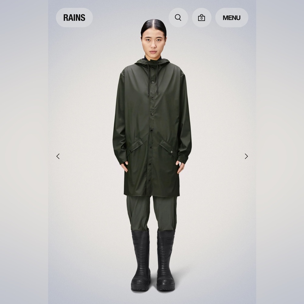 NWT Rains Long Jacket Evergreen Raincoat - Medium